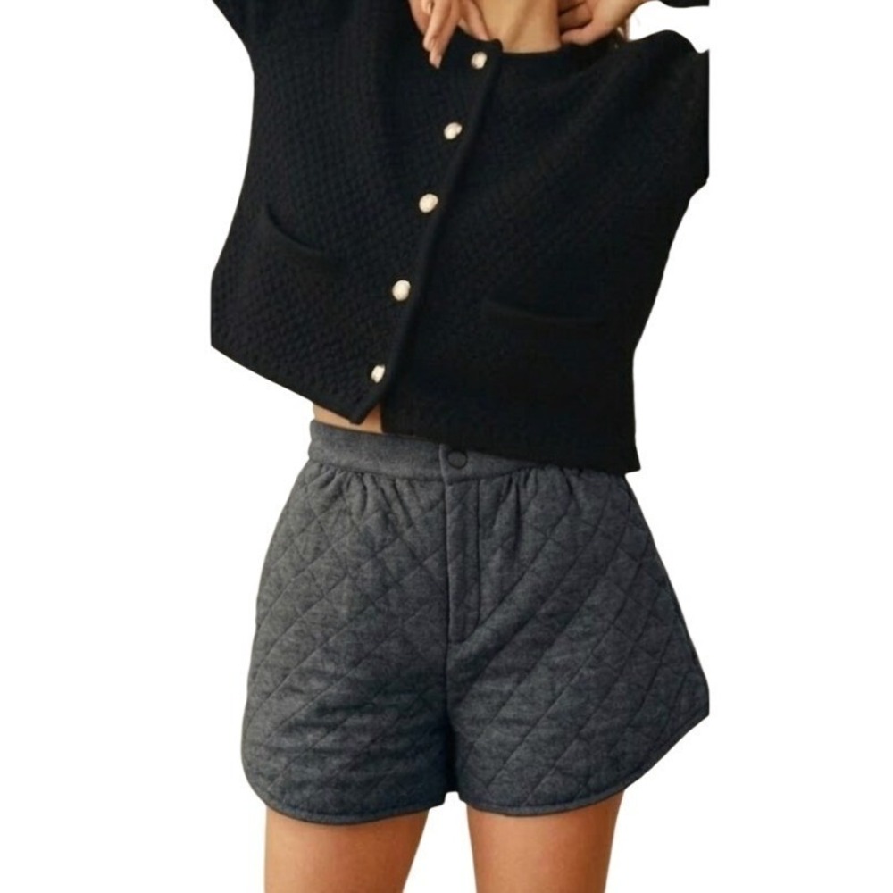 ROSAE‎ Paris Le Bresil Charcoal Grey Organic Cotton Quilted Shorts Size 38 US 6